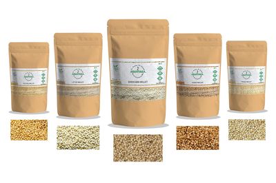 Aranyaka Millets Grain Unpolished 1Kg Combo Pack of 5 [Little, Foxtail, Kodo, Barnyard, and Proso Millet]| Natural Farm Produce | High Protein & Fiber | Low GI -Diabetic Friendly (5Kg in Total)