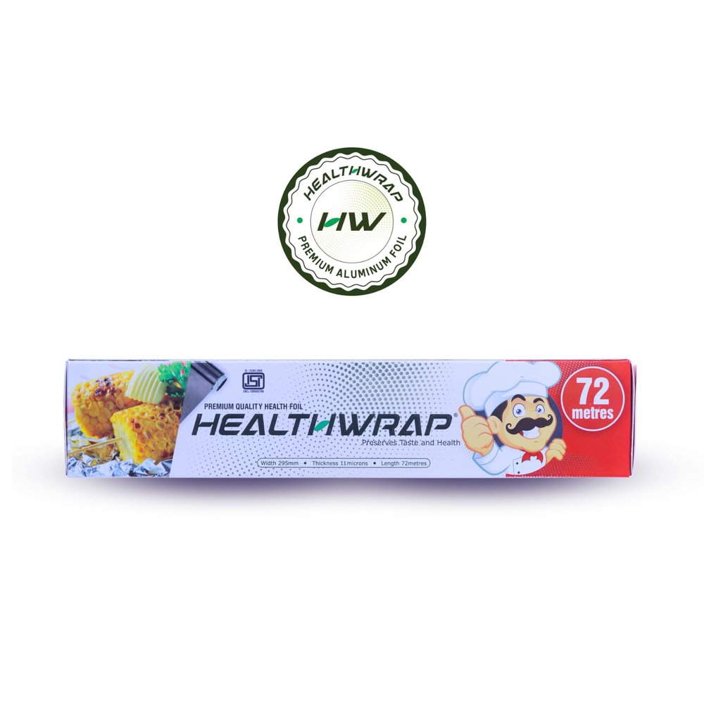 Healthwrap Premium Quality Aluminium Foil Roll | Versatile Kitchen/Food Chains/Household/Multipurpose Use | Length- 72 m | 11 Microns | Pack of 1