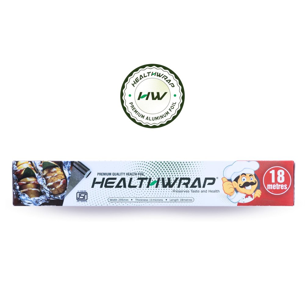 Healthwrap Premium Quality Aluminium Foil Roll | Versatile Kitchen/Food Chains/Household/Multipurpose Use | Length- 18 m | 11 Microns | Pack of 1