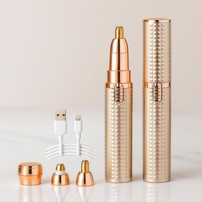Eyebrow Trimmer for Women 3 in 1 Rechargeable Facial Hair Remover with Replaceable Heads, Professional Painless Personal Hair Removal Eyebrow Razor with Indicator Lights (GOLD)