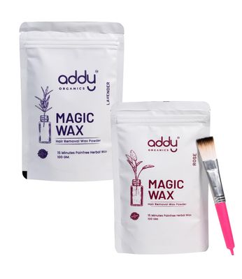 ADDY ORGANICS Unisex Adult Magic Wax Powder Combo Flavour Instant Hair Removal Wax Powder for All Types of Hair & Skin, Hands, Legs, Underarms, Bikini Area,100 g each (Lavender and Rose)