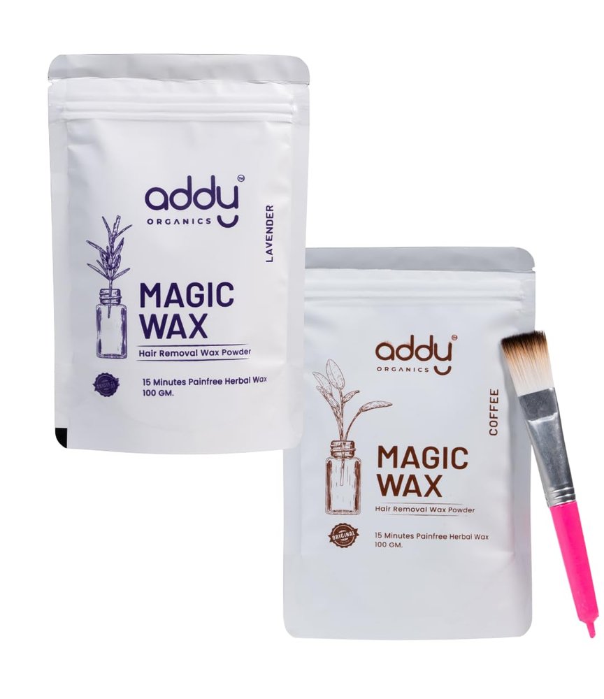 ADDY ORGANICS Magic Combo Flavour Instant Unisex Adult Hair Removal Wax Powder For All Types Of Hair & Skin, Hands, Legs, Underarms, Bikini (Private Part),100 G Each (Lavender And Coffee)