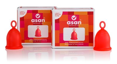 Asan menstrual cup - light/medium flow Pack of 2 | Easiest cup to insert & remove I Special ring design | Premium medical grade silicone I Designed in the USA