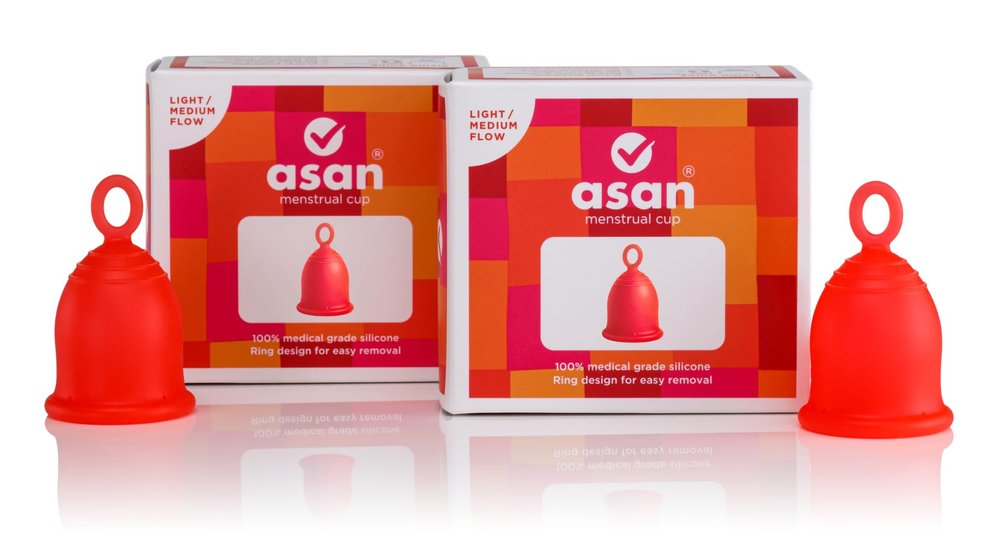 Asan menstrual cup - light/medium flow Pack of 2 | Easiest cup to insert & remove I Special ring design | Premium medical grade silicone I Designed in the USA
