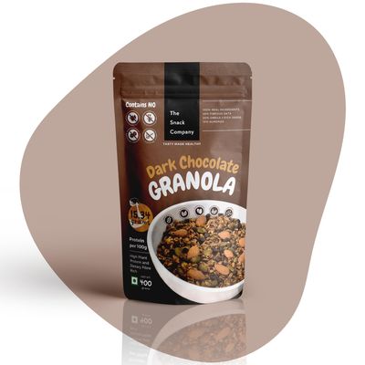 The Snack Company Dark Chocolate Granola with Almonds & Seeds - 400 GMS | Healthy Breakfast Cereal | 48% Oats | 30% Almonds and Seeds | Gluten Free | Free of preservatives