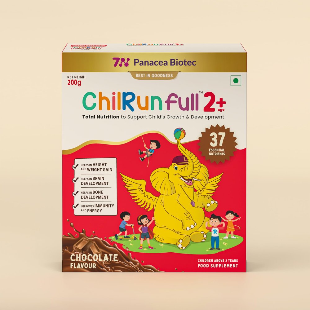 ChilRun full 2+ | Total Nutrition for Children 2 Years & Above | Supports Height, Weight, Brain & Bone Development |200-grams Carton | Chocolate | Gluten-Free| No Artificial Colours and Preservatives
