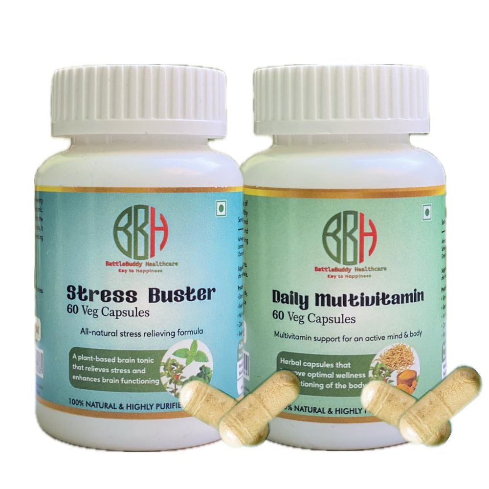 BattleBuddy Healthcare Pack of Stress Buster and Daily Multivitamin Capsules