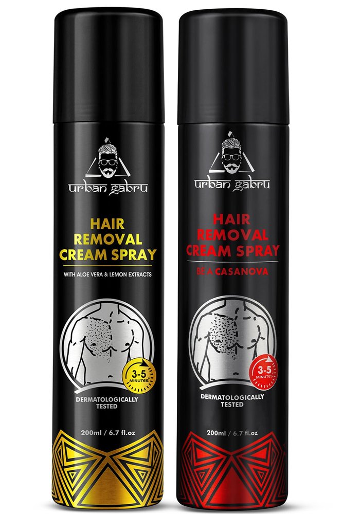 Urbangabru Hair Removal Cream Spray for Men (200 ML * 2 Units) | Aloe Vera and Casanova | Painless Body Hair Removal Cream Spray