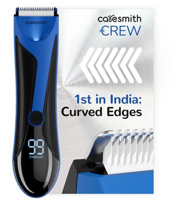 CARESMITH Crew Manscaping Rechargeable Body Trimmer For Men|Curved Edges For Extra Safety|7000 Rpm Balls Trimmer For Pubic Hair|Private Parts Trimming|Body Hair Remover For Intimate Area Trimming,Blue