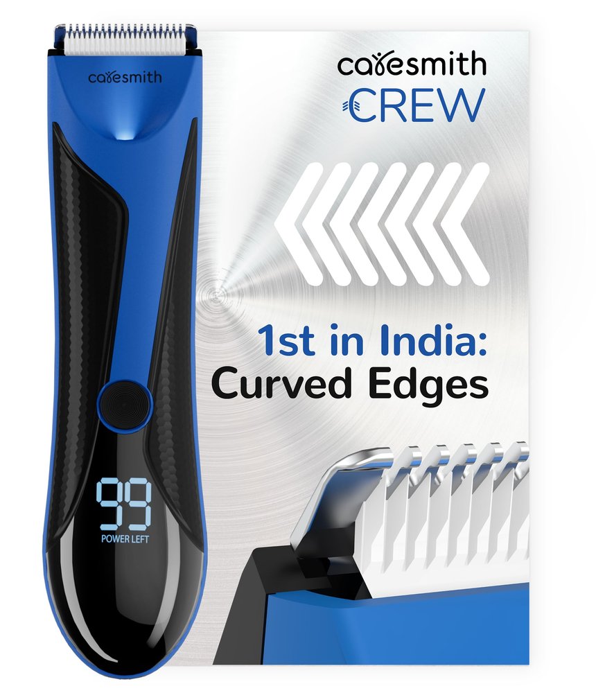 CARESMITH Crew Manscaping Rechargeable Body Trimmer For Men|Curved Edges For Extra Safety|7000 Rpm Balls Trimmer For Pubic Hair|Private Parts Trimming|Body Hair Remover For Intimate Area Trimming,Blue
