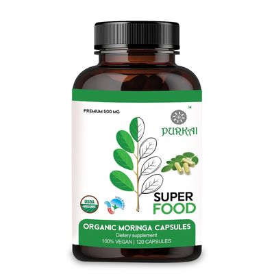 Purkai Moringa 120 Capsules (Pack Of 1) Family Nutrition | Herbal | Minerals | Energy Revitalise | Superfood
