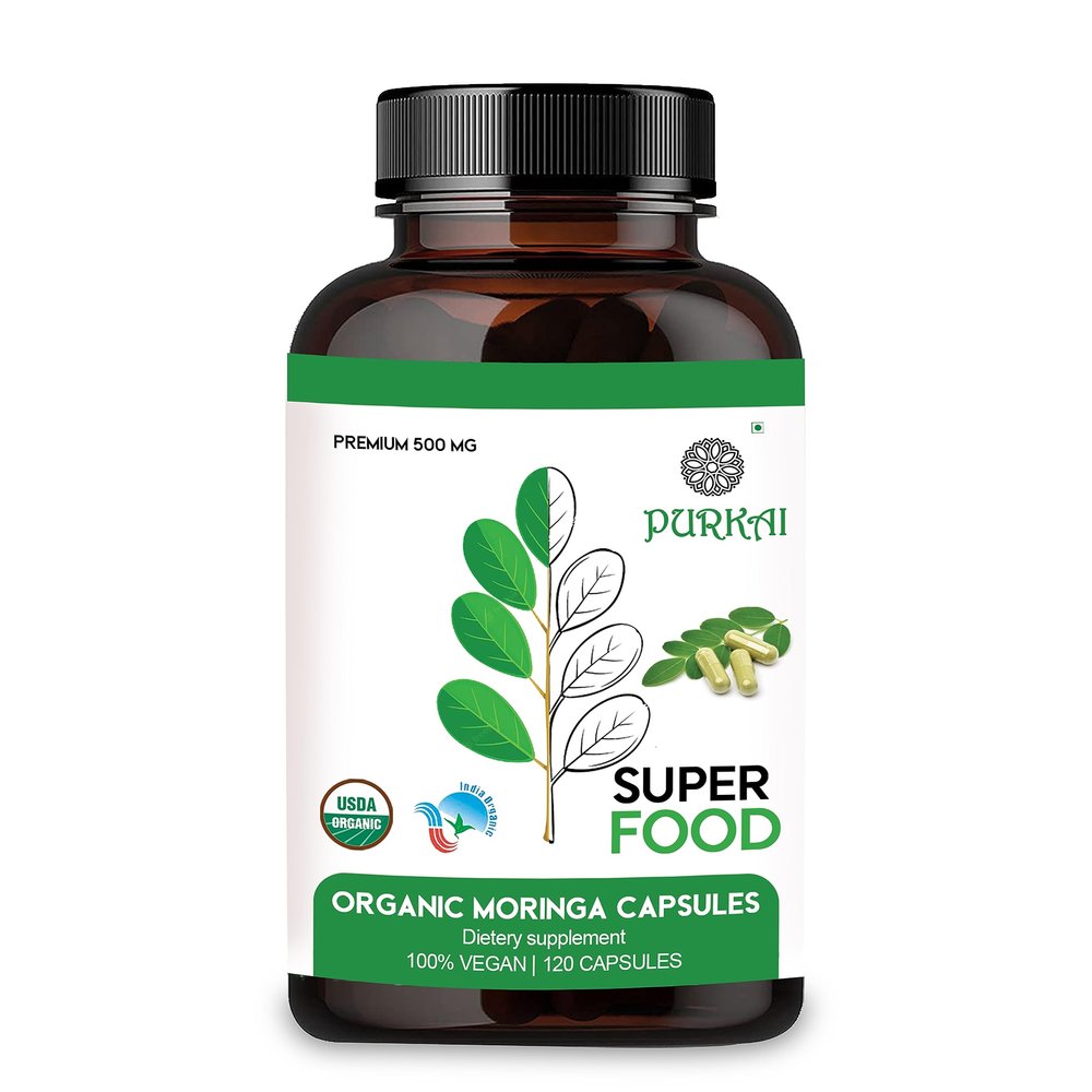 Purkai Moringa 120 Capsules (Pack Of 1) Family Nutrition | Herbal | Minerals | Energy Revitalise | Superfood