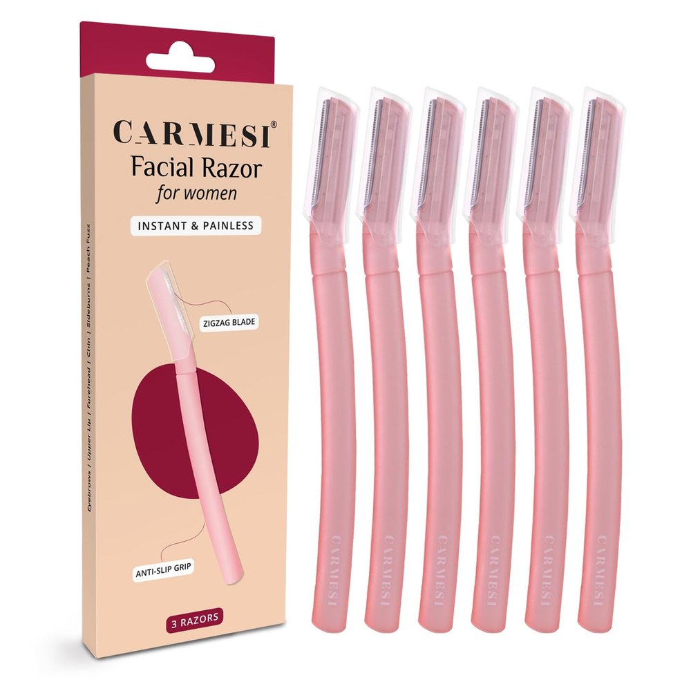 Carmesi Reusable Face Razor for Women Facial Hair- 6 Razors | Instant & Painless Hair Removal | For Eyebrows, Upper Lip, Forehead, Peach Fuzz, Chin and Sideburns | Dermaplaning Tool