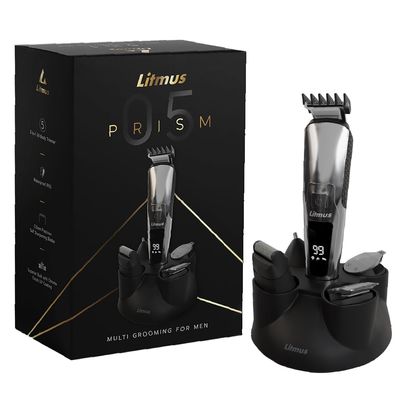 LITMUS PRISM 05 Multi-Grooming 11-in-1 Shaver for Men | Head, Beard, Body Attachments | IPX5 Waterproof Body | Fast Charging with 90 Mins Run Time | Chrome Finish (Luxury Edition)
