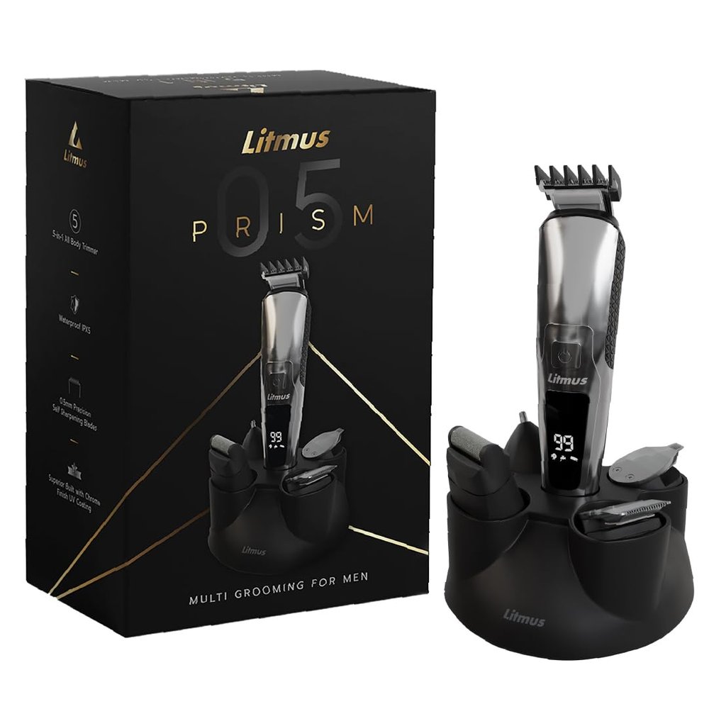 LITMUS PRISM 05 Multi-Grooming 11-in-1 Shaver for Men | Head, Beard, Body Attachments | IPX5 Waterproof Body | Fast Charging with 90 Mins Run Time | Chrome Finish (Luxury Edition)
