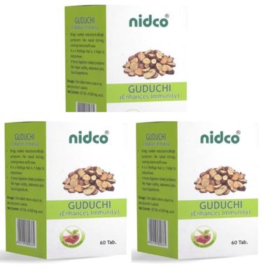 NIDCO Herbal Heritage Guduchi Pure Herbs Giloy Ghan Bati - 180 Tablets | Strengthens Immunity Wellness | 100% Ayurvedic Tablets for Seasonal Fever, Acidity, Skin, Detox