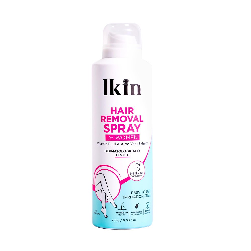 Ikin Hair Removal Spray for Women, 200gm | Vitamin E Oil & Aloe Vera Extract | Quick & Painless Hair Removal Spray For Armpits, Legs, Arms & Intimate Areas | Dermatologically Tested