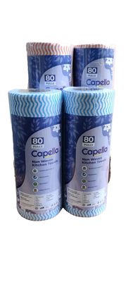 Capella Non Woven Reusable Kitchen Towel Roll - (80 Pulls Per Roll) (Multicolour) (Pack of 4)