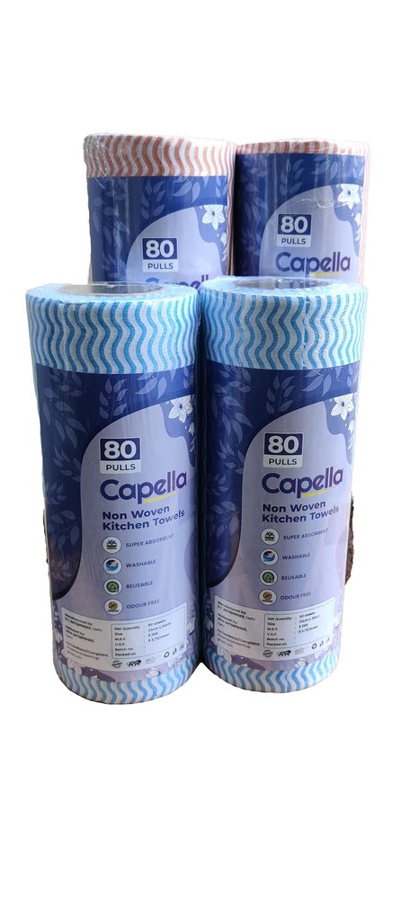 Capella Non Woven Reusable Kitchen Towel Roll - (80 Pulls Per Roll) (Multicolour) (Pack of 4)