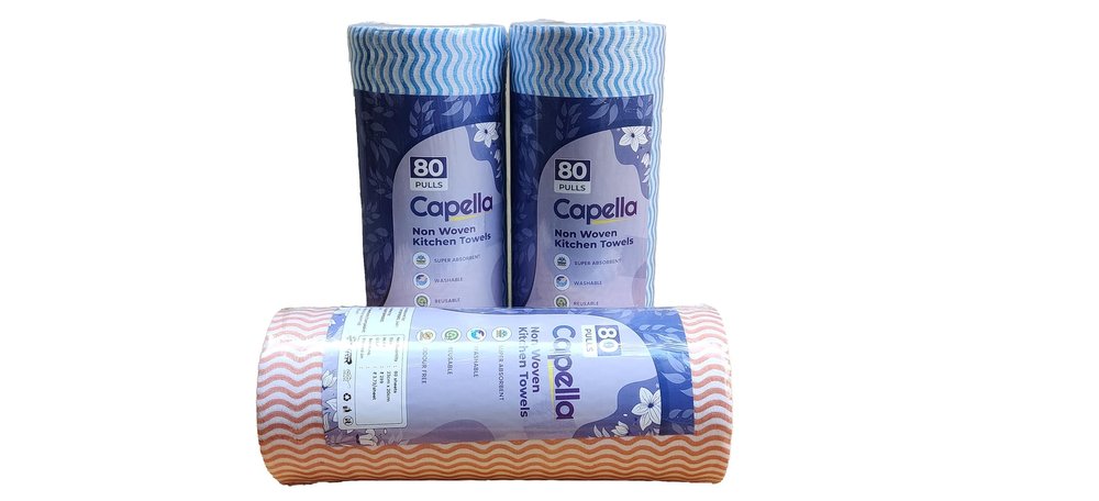 Capella Non-Woven Multipurpose Kitchen Tissue/Towel Paper Wipe Roll Washable & Reuseable- (80 Pulls Per Roll) (Multicolour) (Pack of 3)
