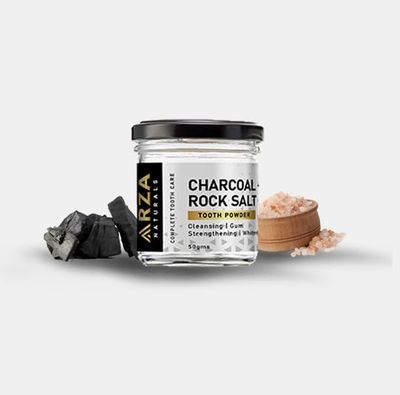 Arza Naturals Charcoal Rock Salt Tooth Powder with Rock Salt & Charcoal Powder for Gum Strengthening 12g