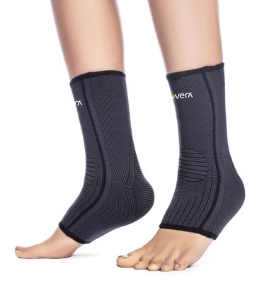 FOVERA Ankle Compression Sleeve, Ankle protector for Men & Women, for Heel Pain Relief, Ankle Support & Plantar Fasciitis (Size - M, 1 Pair)