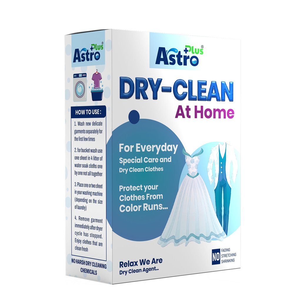 ASTRO PLUS + Dry Clean At-Home Liquid Sheets|Ultimate Protection For Silk Saree and Chiffon,Cotton,Georgette,Linen,and Woolen|Pack of 1 Sheet|Gentle Wash For Delicate Fabrics with a Refreshing Scent
