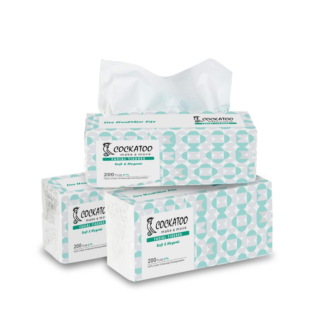 Cockatoo Soft-Touch 2Ply Facial Tissue, Napkins Paper Tissue for Travel & Outdoors, 200 Pulls (Pack of 3)