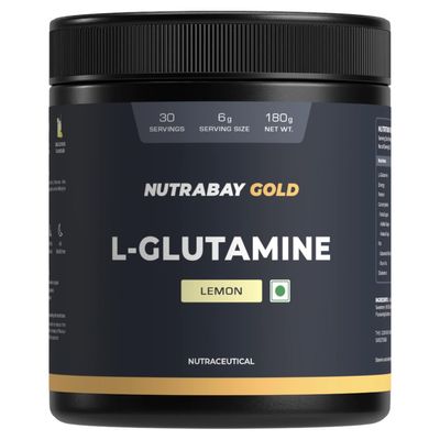 Nutrabay Gold L-Glutamine Supplement Powder 180g, Lemon Flavor  Post Workout Amino Acid for Muscle Growth & Recovery | 100% Authentic Supplement | No Banned Substances | Tested for Purity