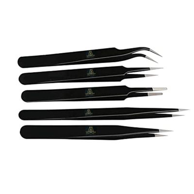 Achalnath Tools ESD Multifunction Upgraded Anti-Static Professional Tweezers for Eyebrows, Women, Splinter, Ingrown Hair Removal, Electronic Repairing, Soldering, Crafting Tool Kit(Pack of 5 Pieces)