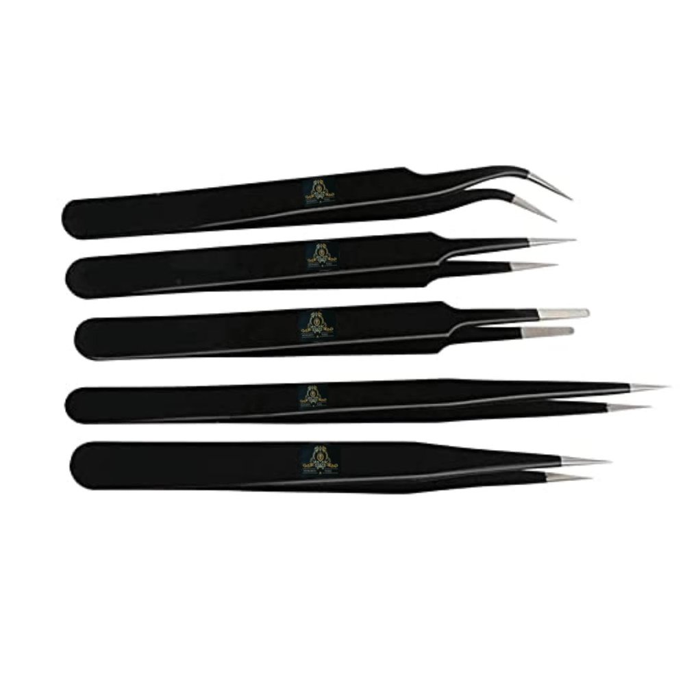 Achalnath Tools ESD Multifunction Upgraded Anti-Static Professional Tweezers for Eyebrows, Women, Splinter, Ingrown Hair Removal, Electronic Repairing, Soldering, Crafting Tool Kit(Pack of 5 Pieces)