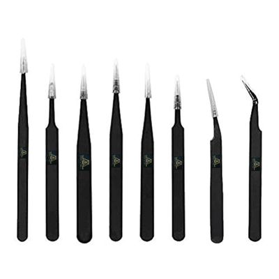 Achalnath Tools ESD Multifunction Upgraded Anti-Static Professional Tweezers for Eyebrows, Women, Splinter, Ingrown Hair Removal, Electronic Repairing, Soldering, Crafting Tool Kit (Pack of 8 Pieces)