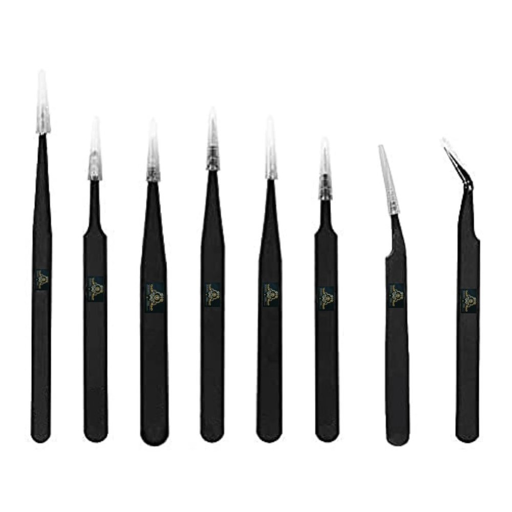 Achalnath Tools ESD Multifunction Upgraded Anti-Static Professional Tweezers for Eyebrows, Women, Splinter, Ingrown Hair Removal, Electronic Repairing, Soldering, Crafting Tool Kit (Pack of 8 Pieces)