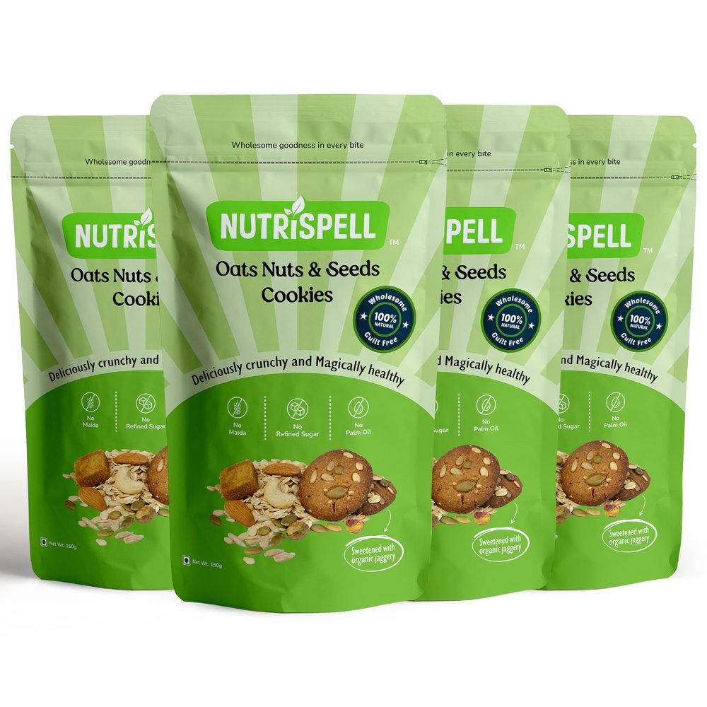 Nutrispell Oats Nuts & Seeds Cookies, Pack of 4, Refined sugar free High Protein Biscuits for kids & family