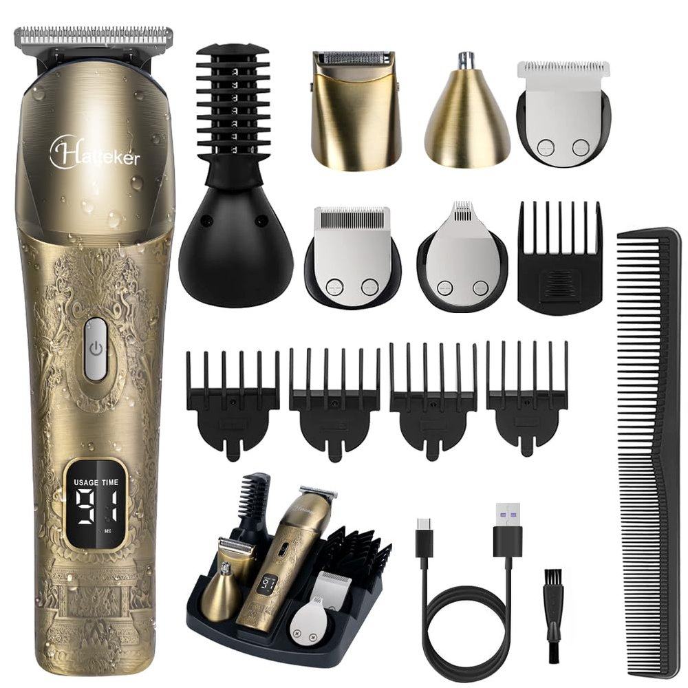 Hatteker Upgraded Beard Trimmer for Men Waterproof Cordless Hair Clipper Electric Razor Shaving Grooming Kit with Mustache Face Nose Body