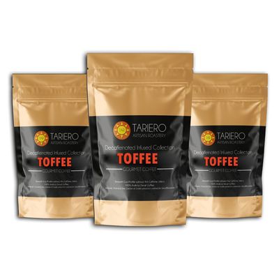 Tariero Lo-Caffeine TOFFEE Flavoured Coffee | 65% DECAFFEINATED | Medium Roast | Medium Grind Pack of 3 100g