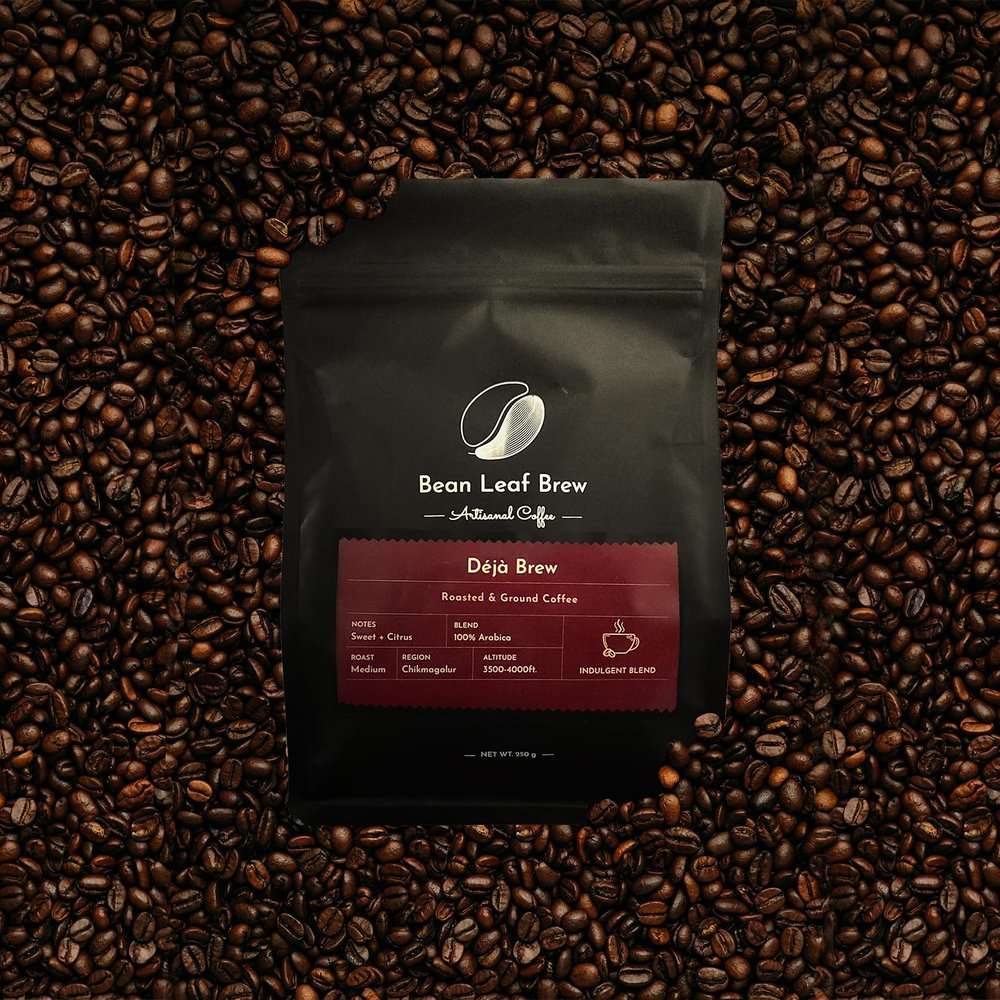 Bean Leaf Brew Deja Brew | 100% Roasted & Ground Coffee | Indulgent Blend | Medium Roast | 250g | Perfect for French Press & Cold Brew