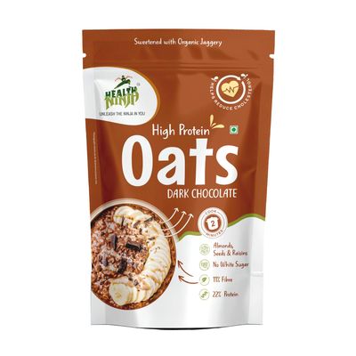 Health Ninja Dark Chocolate Oats | High Protein Breakfast Oats | Protein Oats 900 gm Pack