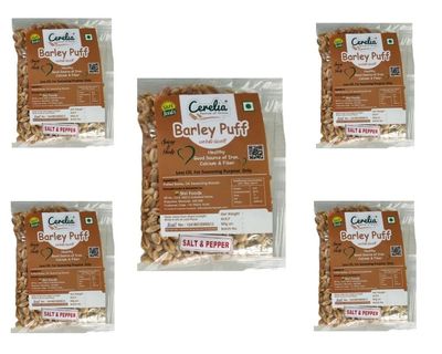 CERELIA Festival of Grains Shri foods - Barley Puff Salt & pepper -Whole Grain, High in Protein, Lightly Salted, Oil Free - 45 Gram (pack of 5)