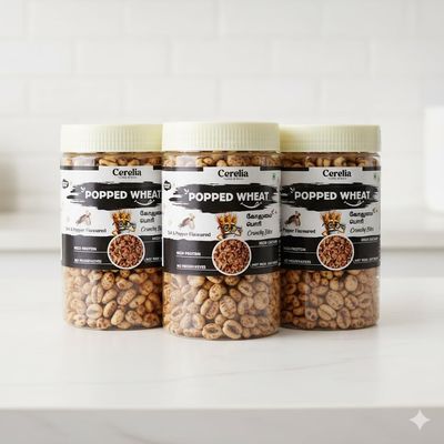 Cerelia's Popped Wheat | Salt & Pepper Flavour | No Preservatives, Rich in protein & Fiber, Oil Free - 80 Gram (pack of 3)