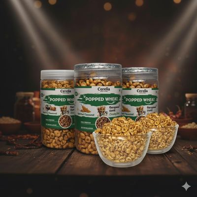 Cerelia's Popped Wheat | Dahi Puri Flavour | No Preservatives, Rich in protein & Fiber, Oil Free - 80 Gram (pack of 3)