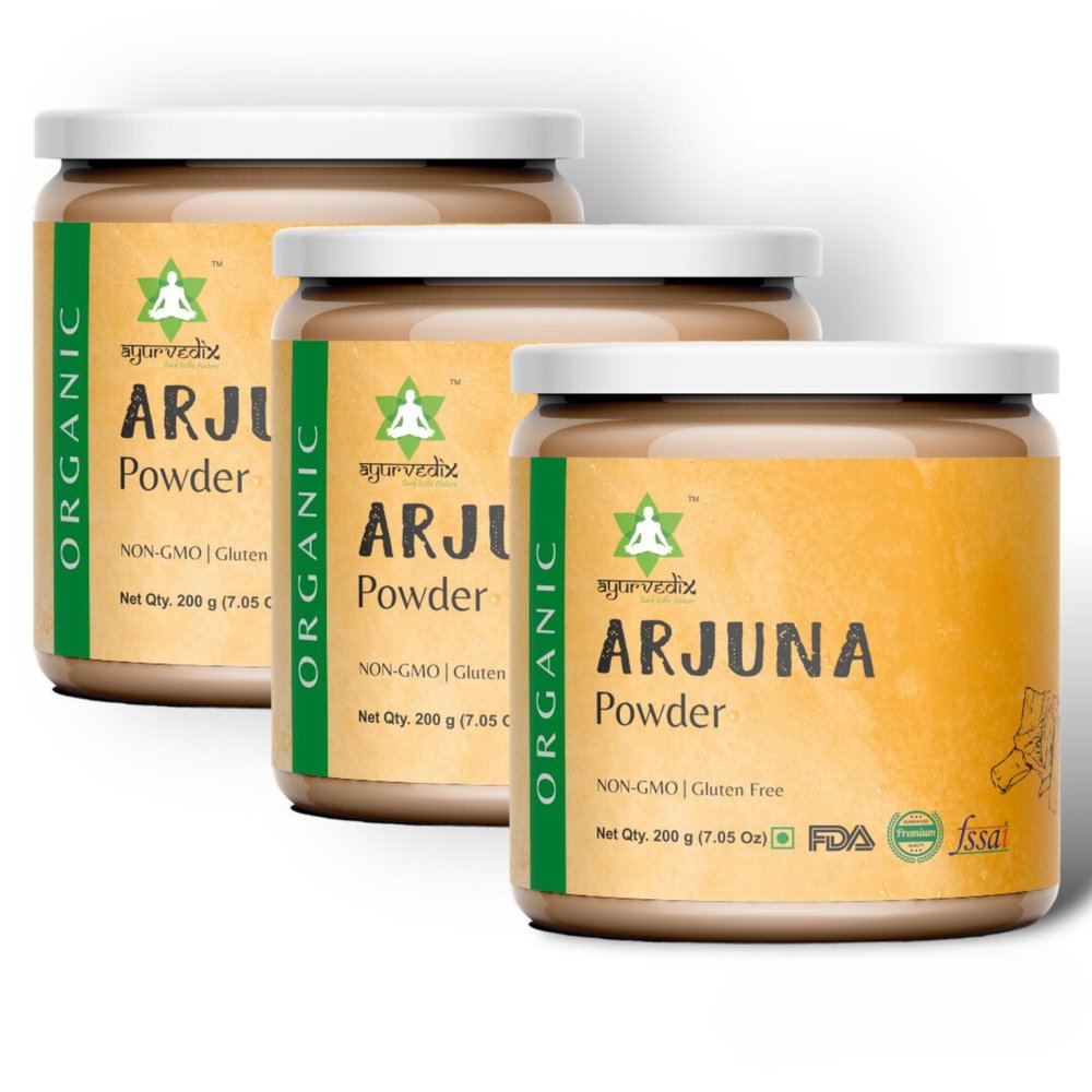 Ayurvedix Organic Arjun Bark Powder - Supports Heart Health - Natural and Preservative-Free - Promotes Cardiovascular Health and Manages Cholesterol Levels - 200g Each Pack of 3