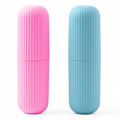 XML Toothbrush Case Cover Holder Portable Toothbrush Storage Box Container Plastic Toothbrush Holder Capsule Shape Travel Bathroom Organizer Accessories Set(Pink-Blue) (Pack of- 2)