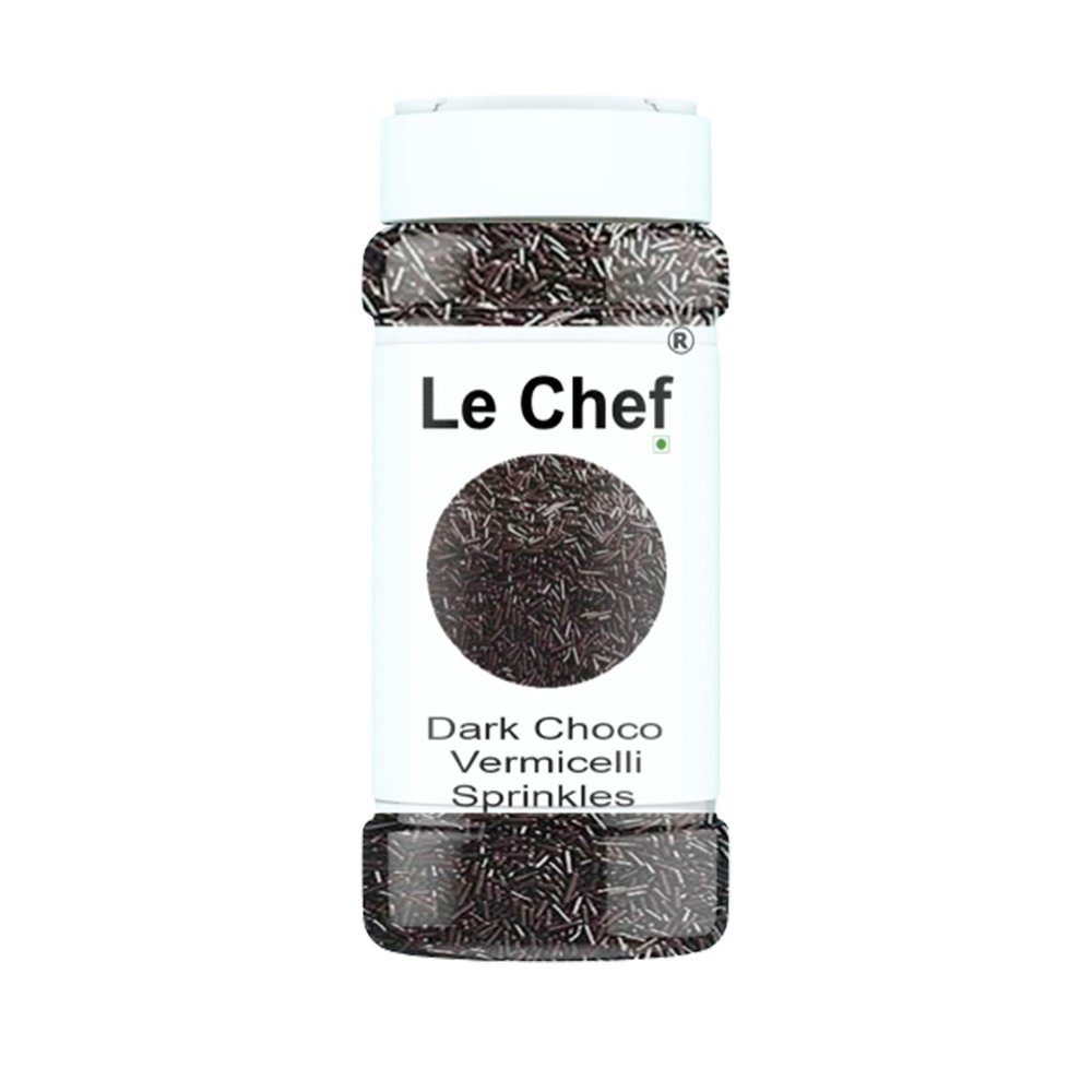 Le Chef Dark Chocolate Vermicelli Sprinkles100 Gm Edible Cake Decorating Items | Sprinkle For Cake, Cupcake, Cookies, Brownies | Cake Topper Decor