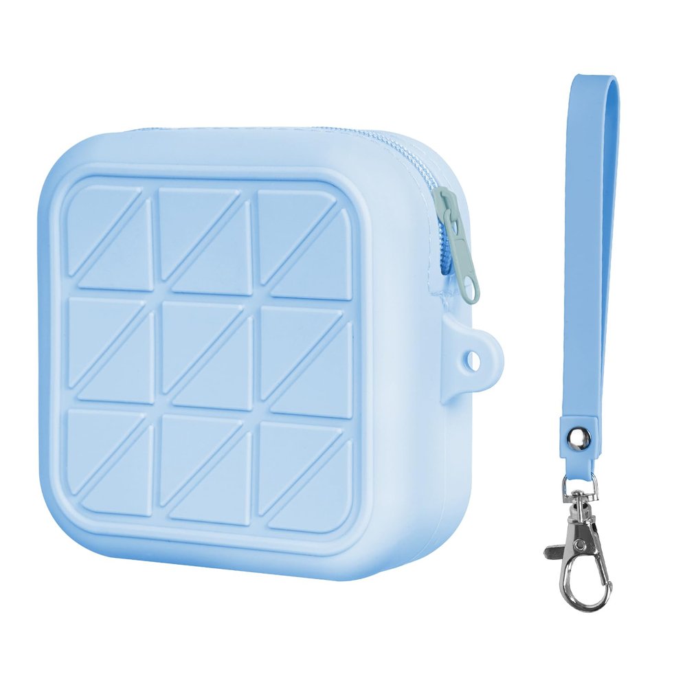 Adorila Sanitary Napkin Storage Bag, Silicone Period Bag with Wrist Strap, Portable Menstrual Cup Pouch for Teen Girls Women (Blue)