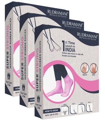 RUDRAMANI Silicon Anti Heel Full Length Rubber Socks Waterproof Moisturizing Heel Peny Socks Pain Relief Foot Care Protector Foe Men & Women - (Size-Large)(9-10-11) Pink Pack of 3