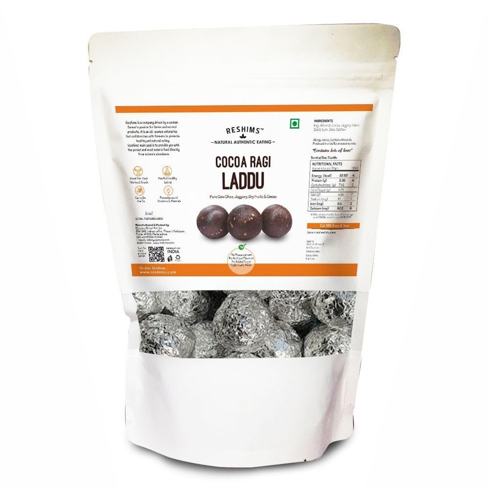 RESHIMS Natural Authentic Eating Healthy Cocoa Ragi Laddu | Contains Cow-Ghee And Jaggery | Energy-Bar Replacement | No Chocolate Slabs Added | No Flavours Or Preservatives Added (760 Gms)