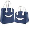 Keetly Insulated Canvas Smiley Lunch Bags with Aluminum Lining | Lunch Bag for School Office Travel Tiffin Thermal Food Cooler Bags Picnic for Kids Men Women | Leakproof Hot Cold (Navy Blue) view 1