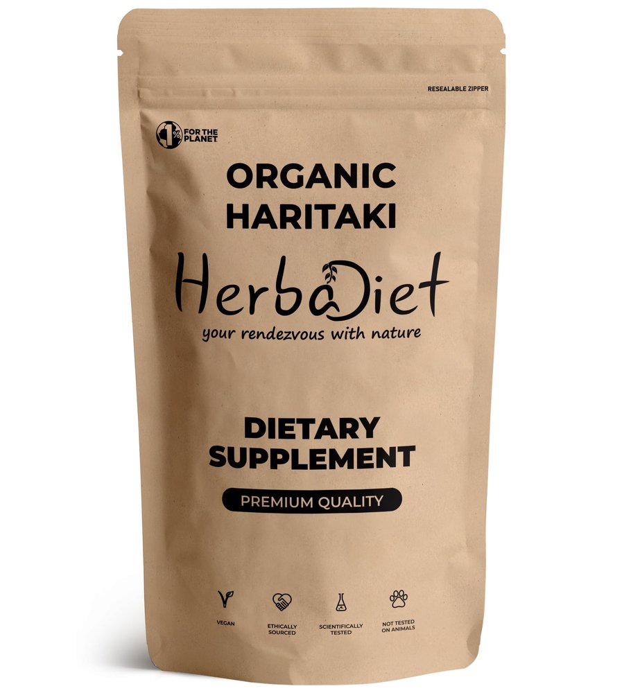 Herbadiet Organic Haritaki Fruit Powder|227 Gram|100% Certified Terminalia Chebula|Detoxification & Rejuvenation