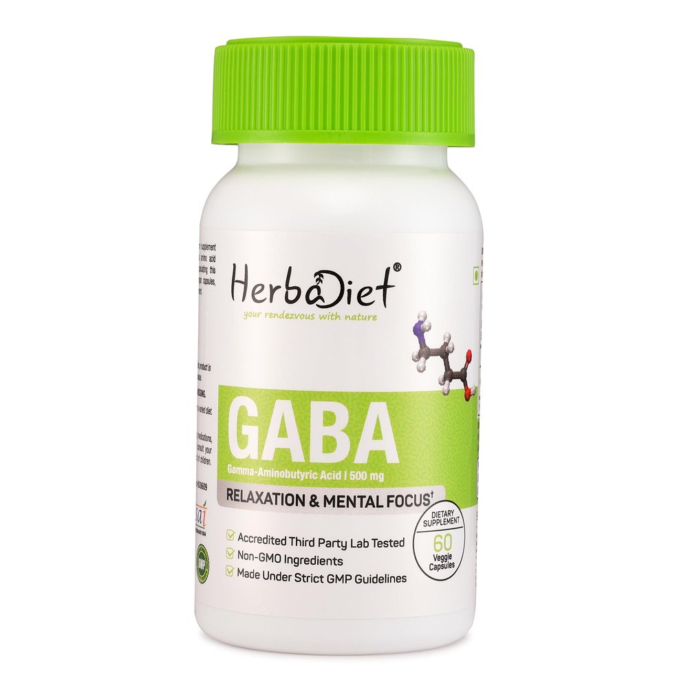 Herbadiet Gaba(Gamma-Aminobutyric Acid)60 Capsules|Promotes Calm,Relaxation Supplement
